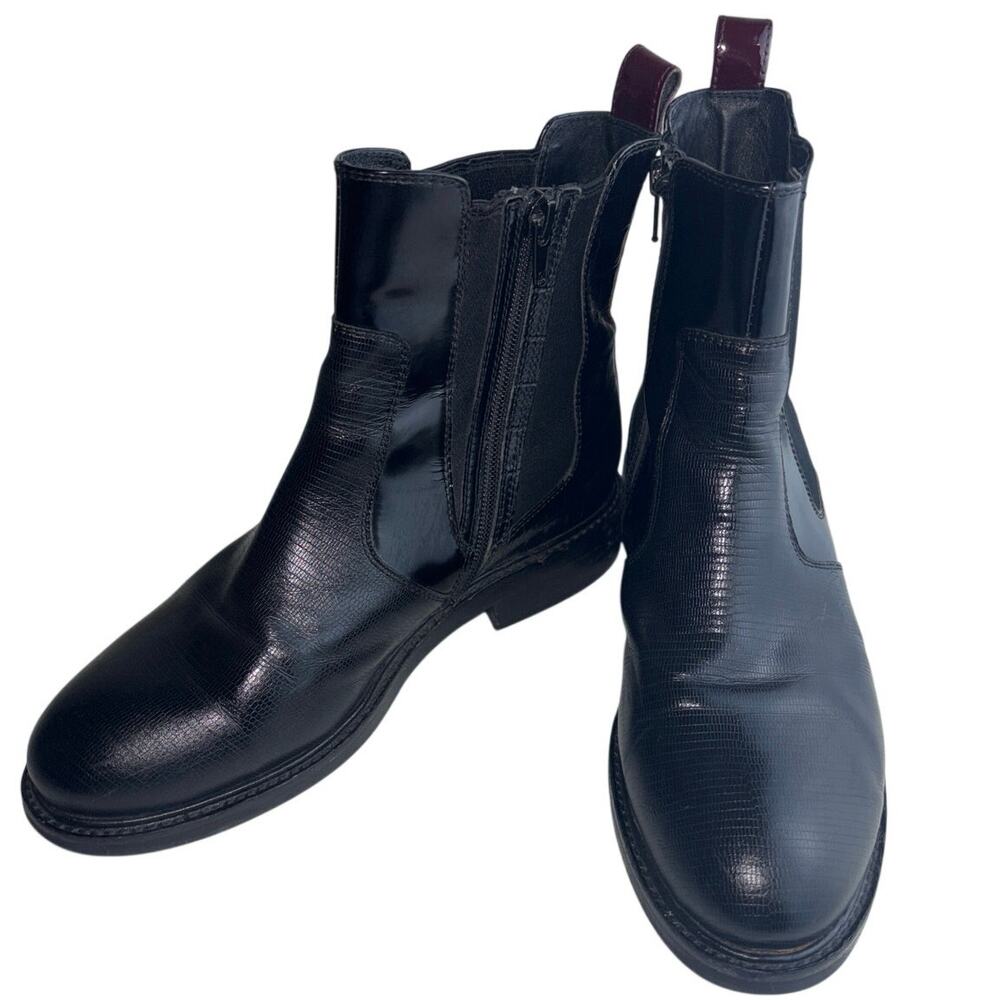 Jeffrey Campbell Edmond Black Lizard Chelsea Boot with Burgundy Accent Size 7.5